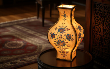 Illuminated decorative vase with floral patterns a warm glow perfect for home decor and interior design projects