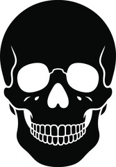 Detailed black skull graphic design element on transparent background silhouette