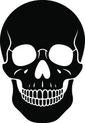 Black skull illustration with empty eye sockets on transparent background silhouette