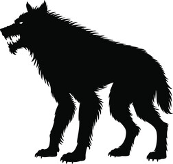 A fierce black wolf head and shoulders silhouette on transparent background