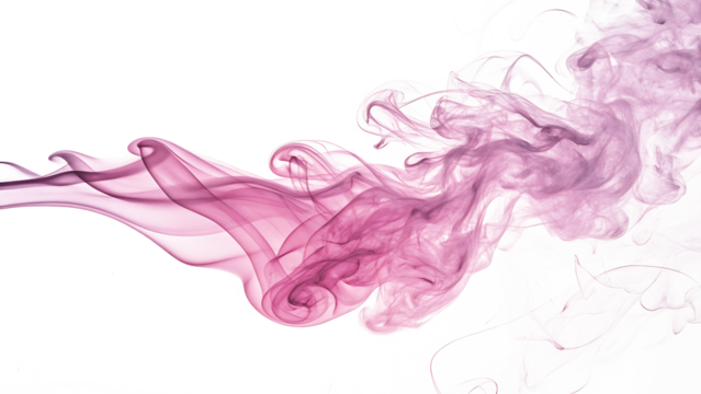 Vibrant pink and purple ink swirling gracefully in water creating abstract smoke-like forms.