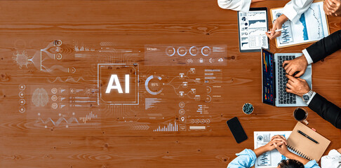 A futuristic AI dashboard for business intelligence. This platform showcases advanced data analytics, processing complex information into visual charts and graphs for strategic insights. Fermion