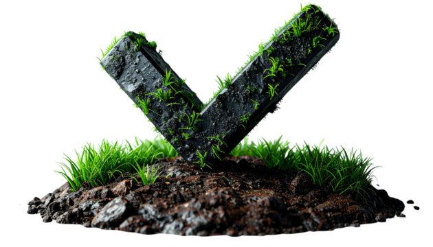 Eco-friendly approval check mark symbol isolated on transparent background.