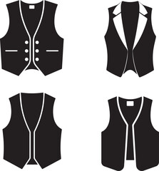 Men’s Waistcoat Silhouette Icons – Formal Vest Vector Fashion Design