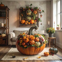 Halloween decor, large pumpkin centerpiece
