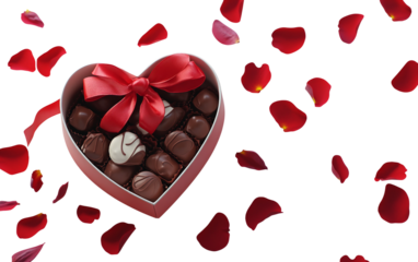 Romantic present image featuring a red ribbon gift box representing Valentine emotions and heartfelt surprise isolated on transparent background PNG