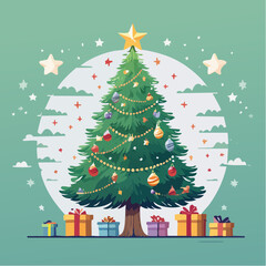 Christmas tree with presents and star decoration