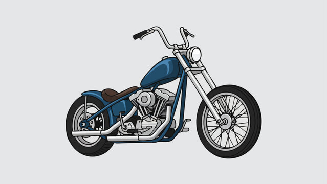 Classic chopper motorcycle vector in 3/4 angle view with clean flat design