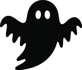 Simple black ghost illustration with flowing shape on transparent background silhouette