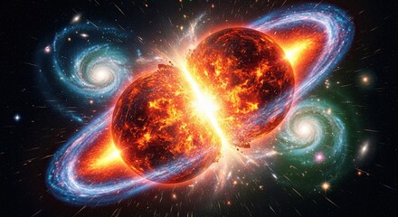 Obraz premium Cosmic Collision of Worlds Creates Spectacular Galactic Fireworks