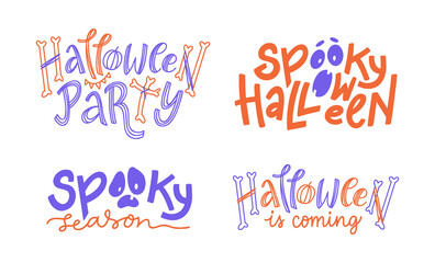 Set of Halloween hand lettering phrases isolated on white background. Handwritten typography design for spooky season advert. Vector text illustration for banner, social media, or print. 