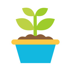 Vibrant young plant growing in a blue pot with green leaves symbolizing growth and nature