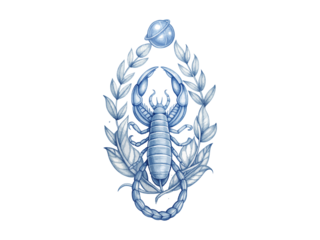 Mystical Scorpio Zodiac Sign Illustration Set with Celestial and Botanical Elements. Astrological Scorpion Tattoo Design