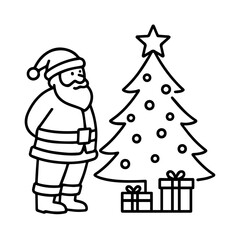 outline icon Santa looking at the Christmas tree vector on a white background
Vector outline icon of a holiday on a white background