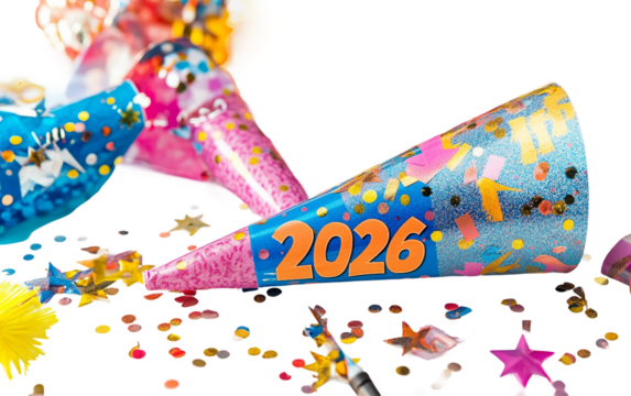 Detailed close up of celebration accessories capturing vibrant colors, party spirit, and festive atmosphere isolated on transparent background PNG