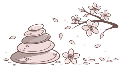 spa stones stacked with flower petals vector mini