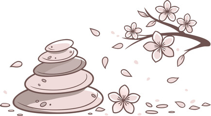 stones stacked with flower petals vector mini spa