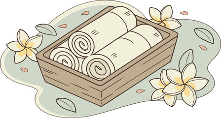 tray with rolled towels and flowers spa co wooden