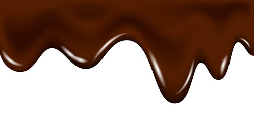 Realistic dark chocolate falling drops, dripping melted liquid cocoa cream.