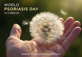 Let Hope Take Flight – Dandelion Seeds on Open Hand, World Psoriasis Day, October 29