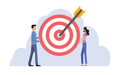 Success strategy for goal achievement and challenge, people holding circle target