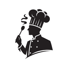 Chef Silhouette Smelling Food Aroma – Professional Cook Vector Icon