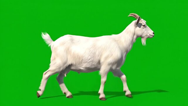 Animated White Goat Walking on Green Screen Background for Compositing and Visual Effects, Perfect for Animators and Video Editors who need Animal