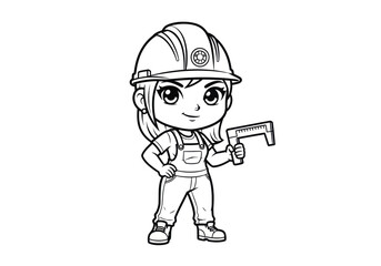 Fototapeta premium Vector art of cartoon builder girl holding a ruler illustration