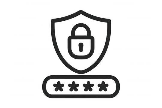 Digital security concept icon with shield, padlock, and password field, representing protected authentication and confident access