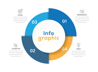 Circle infographic template with 4 steps or options, process chart. Can be used for brochure, diagram, workflow, timeline, web design.	