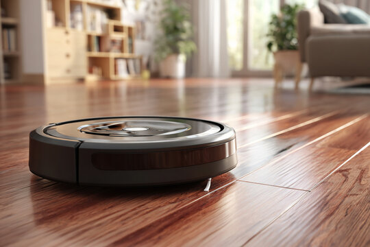 Vacuum Robot: Vacuum Cleaner Robot, Smart Vacuum Cleaner, Robot Cleaner, Robot Cleaning, Robot Vacuum On Wooden Floor