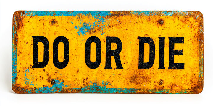 Do or Die rustic metal sign with blue and yellow patina for vintage industrial decor