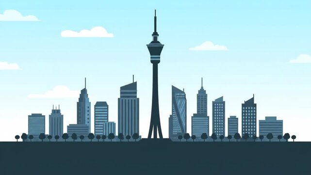 Auckland City Skyline Vector Illustration - A minimalist vector illustration of the Auckland skyline featuring iconic buildings.