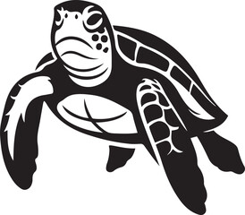 Sea turtle swimming towards viewer black and white, Marine wildlife vector illustration design
