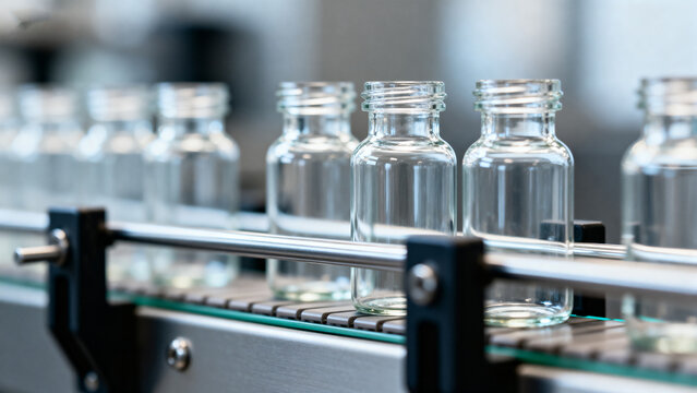 Glass bottles on production line - Powered by Adobe