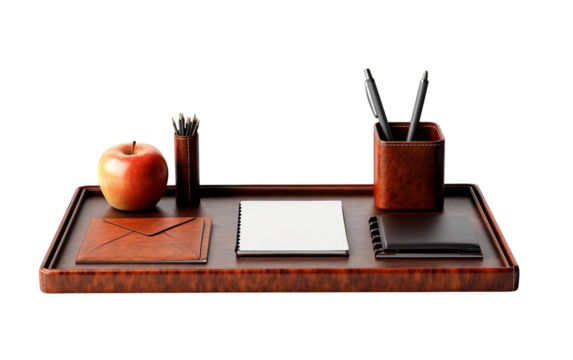 Fine art image capturing an elegant desk layout portraying discipline inspiration and intellectual atmosphere isolated on transparent background PNG