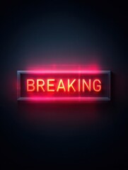Obraz premium Bright Neon Sign Displaying the Word Breaking in Pink Light on a Dark Background