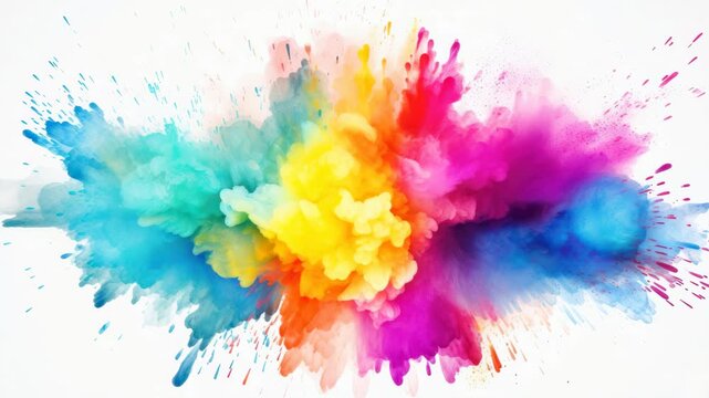 Vibrant explosion of colorful powder captured from a front-facing angle, resembling a dynamic video effect. Perfect for creative and energetic designs. Live desktop wallpaper.