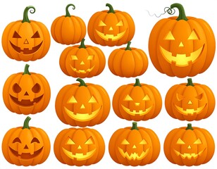 Halloween jack-o'-lanterns in various expressions