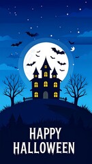 Halloween night scene with castle