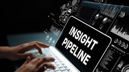 Futuristic Digital Interface Displaying Insight Pipeline Concept for Data Analysis and Business Intelligence Applications. Asymptotic smart data analytic.