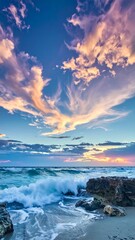 Fototapeta premium Dramatic sunset over crashing waves