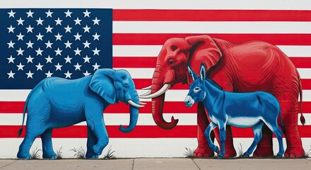 American Political Animals Symbolizing Two Major Parties Confrontation