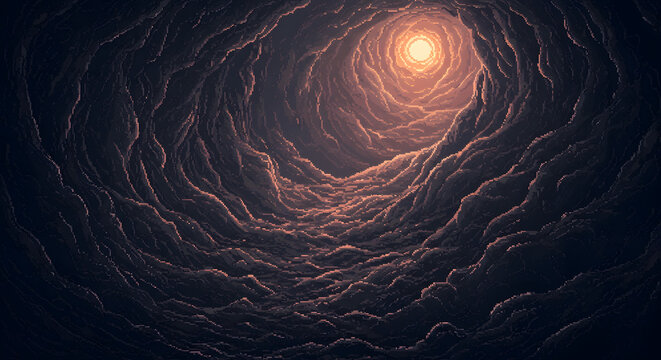 Generative AI Pixel Art Cave with Light Source Pixel art Tunnel Dark Illustration Background Texture Pixelated 8-bit 16-bit Game art Underground Rock Stone - Perfect For Your Project