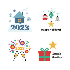 Naklejka premium A collection of 2023 Christmas and New Year greeting cards featuring vector illustration concepts suitable for graphic and web design, social media banners, and marketing materials