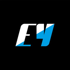 Fototapeta premium EY letter logo design on black background. EY creative initials letter logo concept. ey icon design. EY white and blue letter icon design on black background. E Y