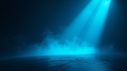 Wet asphalt, reflection of neon lights, a searchlight, smoke. Abstract light in a dark empty street with smoke, smog. Dark background scene of empty street, night view, night city.