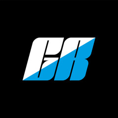 GR letter logo design on black background. GR creative initials letter logo concept. gr icon design. GR white and blue letter icon design on black background. G R