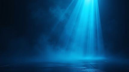 Wet asphalt, reflection of neon lights, a searchlight, smoke. Abstract light in a dark empty street with smoke, smog. Dark background scene of empty street, night view, night city.