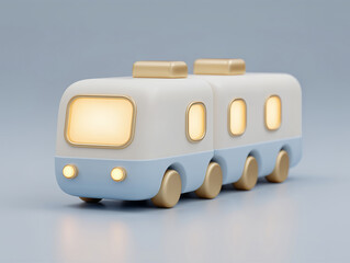 3D train with luminous blue glow